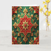 Red Green Gold Decorative Holiday Card Karte (Gelbe Blume)