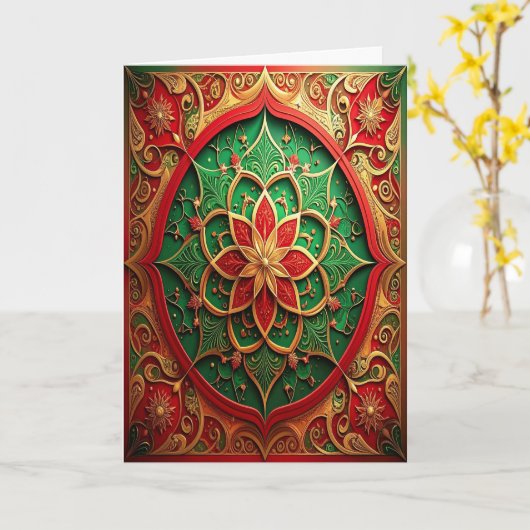 Red Green Gold Decorative Holiday Card Karte (Gelbe Blume)