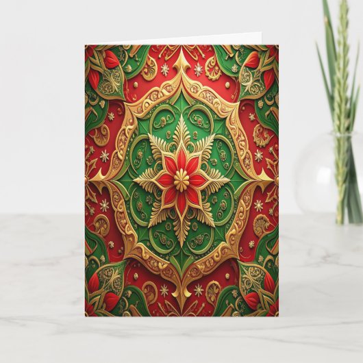 Red Green Gold Decorative Holiday Card Karte (Vorderseite)