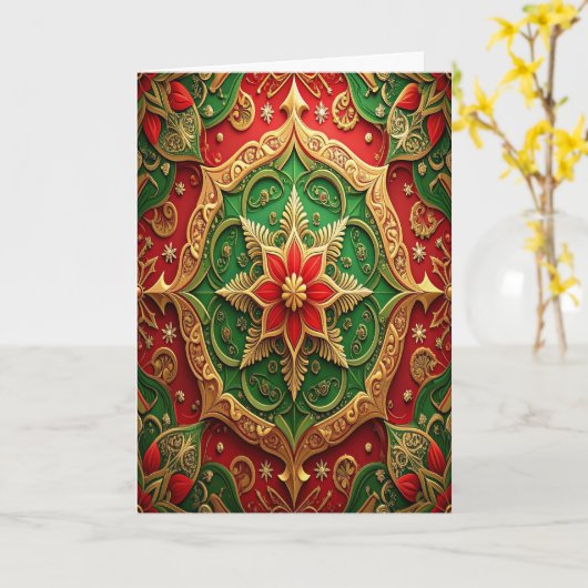 Red Green Gold Decorative Holiday Card Karte (Gelbe Blume)