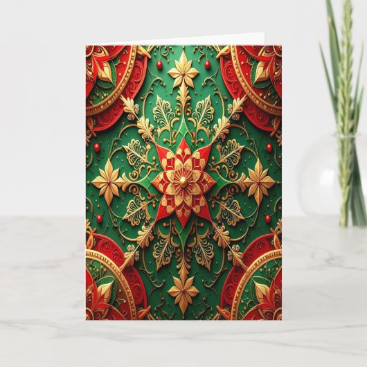 Red Green Gold Decorative Holiday Card Karte (Vorderseite)