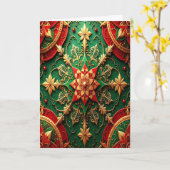 Red Green Gold Decorative Holiday Card Karte (Gelbe Blume)
