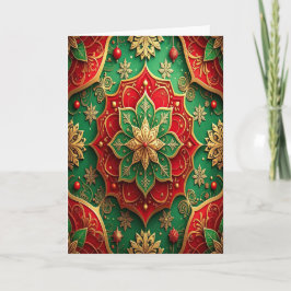 Red Green Gold Decorative Holiday Card Karte