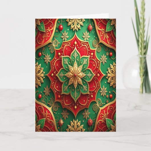 Red Green Gold Decorative Holiday Card Karte (Vorderseite)