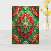 Red Green Gold Decorative Holiday Card Karte (Gelbe Blume)