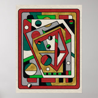 Red Green & Gold Geometric Abstrakt Poster