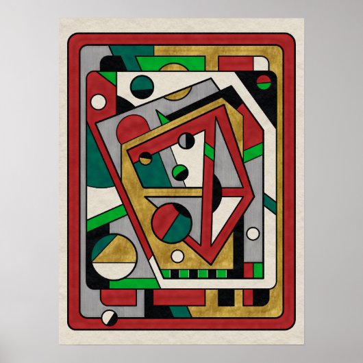 Red Green & Gold Geometric Abstrakt Poster (Vorne)