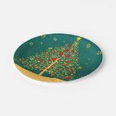 Red Green Gold Glitzer Chrismas Winter Bird Tree Pappteller (Schrägansicht)
