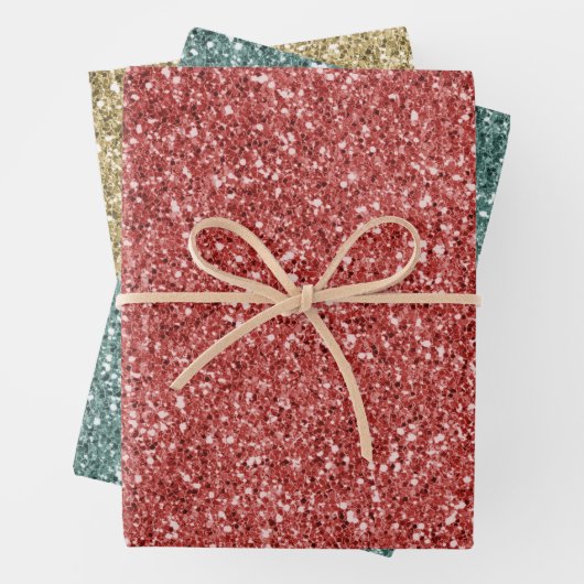Red Green Gold Glitzer Geschenkpapier Set (Beispiel)