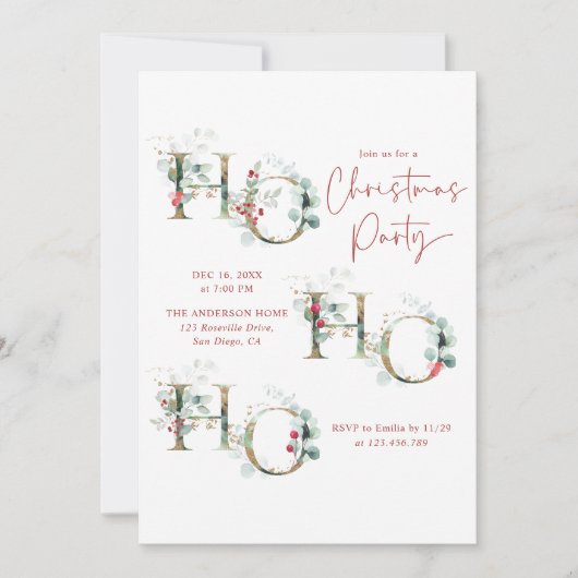 Red Green Gold Ho Ho Ho Weihnachten Party Einladun (Vorderseite)