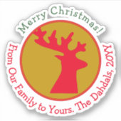 Red Green Gold Holiday für Reindeer Aufkleber (Vorderseite)