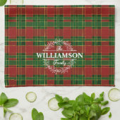 Red Green Gold Kariert Tartan Christmas Monogram Geschirrtuch (Gefaltet)