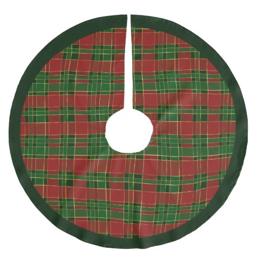 Red Green Gold Karierte Patchage Polyester Weihnachtsbaumdecke (Vorderseite)