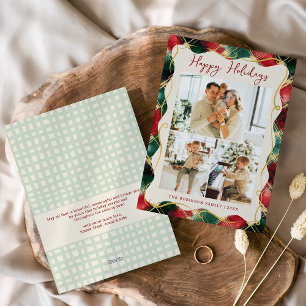 Red Green Gold Kariertes Muster Happy Holidays Fot Feiertagskarte