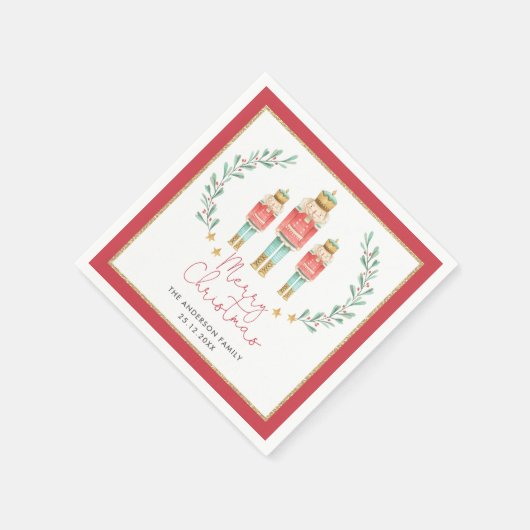 Red Green Gold Nutcracker Weihnachtsfeier Serviette (Ecke)