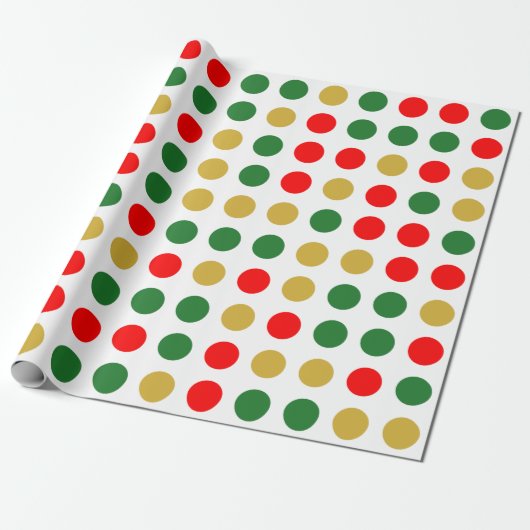 Red Green Gold Polka Dot Christmas Geschenkpapier (Ungerollt)