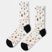 Red Green Gold Retro Snowflake Weihnachtsmuster Socken (Linkes Detail)