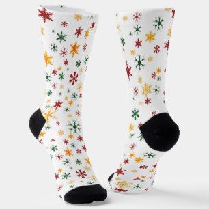 Red Green Gold Retro Snowflake Weihnachtsmuster Socken