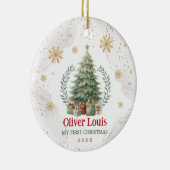 Red Green Gold Snowflake Baby 1. Weihnachten Keramik Ornament (Rechts)