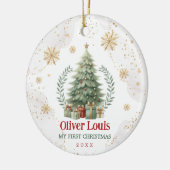 Red Green Gold Snowflake Baby 1. Weihnachten Keramik Ornament (Links)