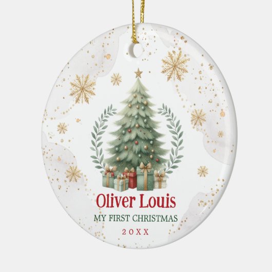 Red Green Gold Snowflake Baby 1. Weihnachten Keramik Ornament (Links)