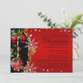 Red green Gold Snowflake Weihnachts-Abendessen Par Einladung (Stehend Vorderseite)
