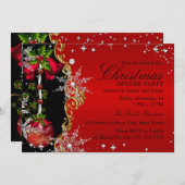 Red green Gold Snowflake Weihnachts-Abendessen Par Einladung (Vorne/Hinten)