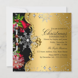 Red green Gold Snowflakes Weihnachts-Abendessen Pa Einladung