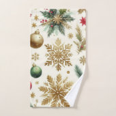 Red Green Gold Snowflorage Flora Holiday Badhandtuch Set (Handtuch)