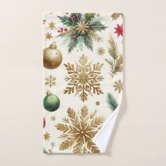 Red Green Gold Snowflorage Flora Holiday Badhandtuch Set (Handtuch)