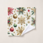 Red Green Gold Snowflorage Flora Holiday Badhandtuch Set (Waschlappen)
