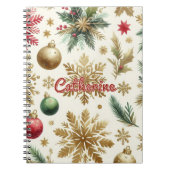 Red Green Gold Snowflorage Flora Holiday Notizblock (Vorderseite)