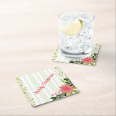 Red Green Gold Sparkle Poinsettia Weihnachten Rechteckiger Pappuntersetzer (Vor Ort)