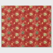 Red Green Gold Stars Christmas Geschenkpapier (Flach)