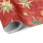 Red Green Gold Stars Christmas Geschenkpapier (Rolleneckpunkt)