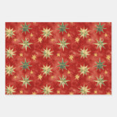 Red Green Gold Stars Christmas Geschenkpapier Set (Vorderseite 2)