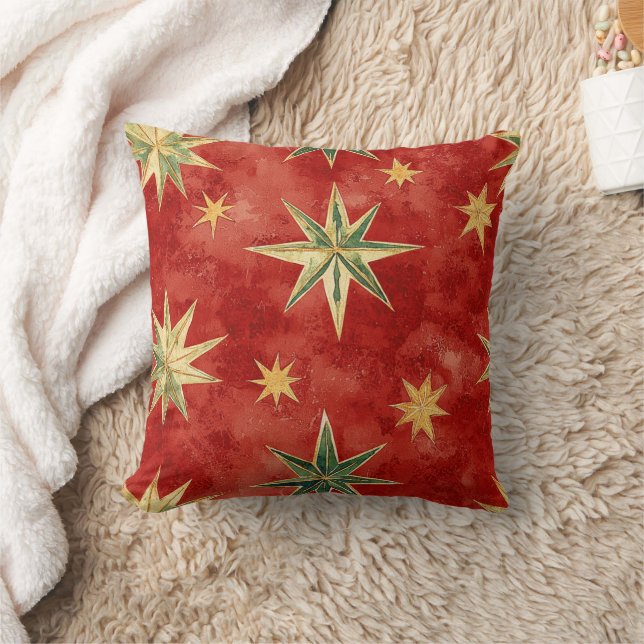 Red Green Gold Stars Christmas Kissen (Decke)