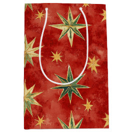 Red Green Gold Stars Christmas Mittlere Geschenktüte