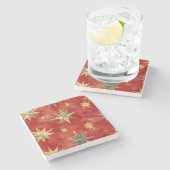 Red Green Gold Stars Christmas Steinuntersetzer (Seitenansicht)