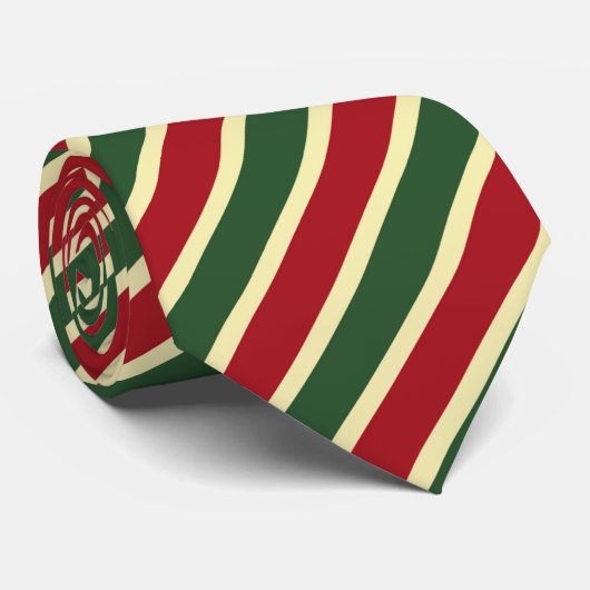 Red Green Gold Stripe Pattern Christmas Krawatte (Gerollt)
