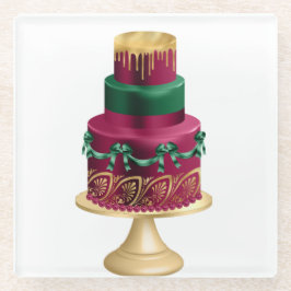RED GREEN & GOLD URLAUB CHRISTMAS CAKE GLASUNTERSETZER