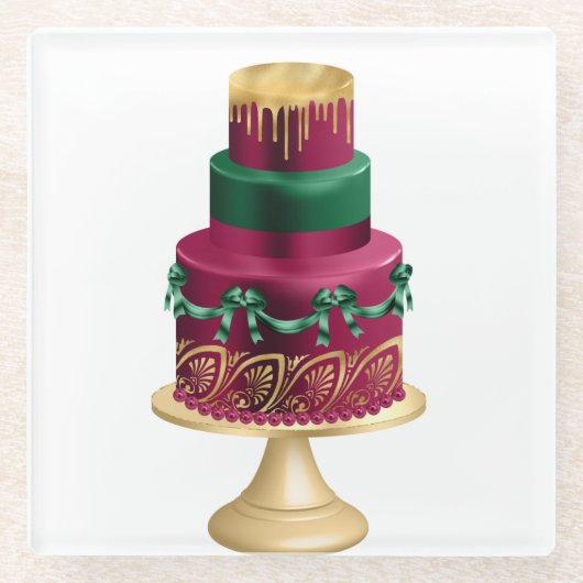 RED GREEN & GOLD URLAUB CHRISTMAS CAKE GLASUNTERSETZER (Vorderseite)