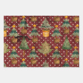 Red Green Gold Vintage Weihnachtsbaumen Geschenkpapier Set (Vorderseite 2)