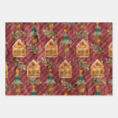 Red Green Gold Vintage Weihnachtshäuser Geschenkpapier Set (Vorderseite)