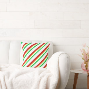 Red Green Gold Wasserfarbe Candy Cane Streifen Kissen