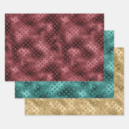 Red Green Gold Weihnachts Glitzer Dots Geschenkpapier Set