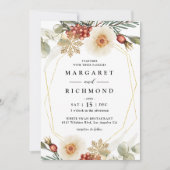 Red Green & Gold Weihnachtsfeier Winterhochzeit Einladung (Vorderseite)