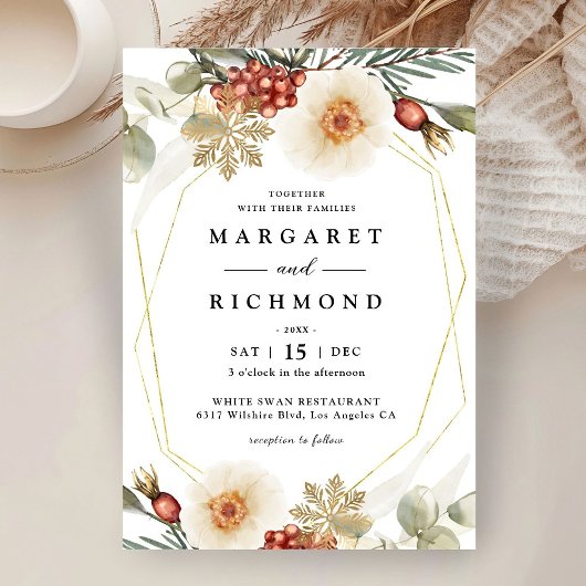 Red Green & Gold Weihnachtsfeier Winterhochzeit Einladung