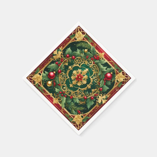 Red Green Gold Weihnachtsfeiertag Napoleon Serviette (Ecke)