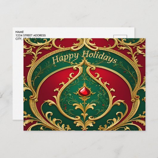 Red Green Gold Weihnachtsfeiertag Postkarte (Vorne/Hinten)